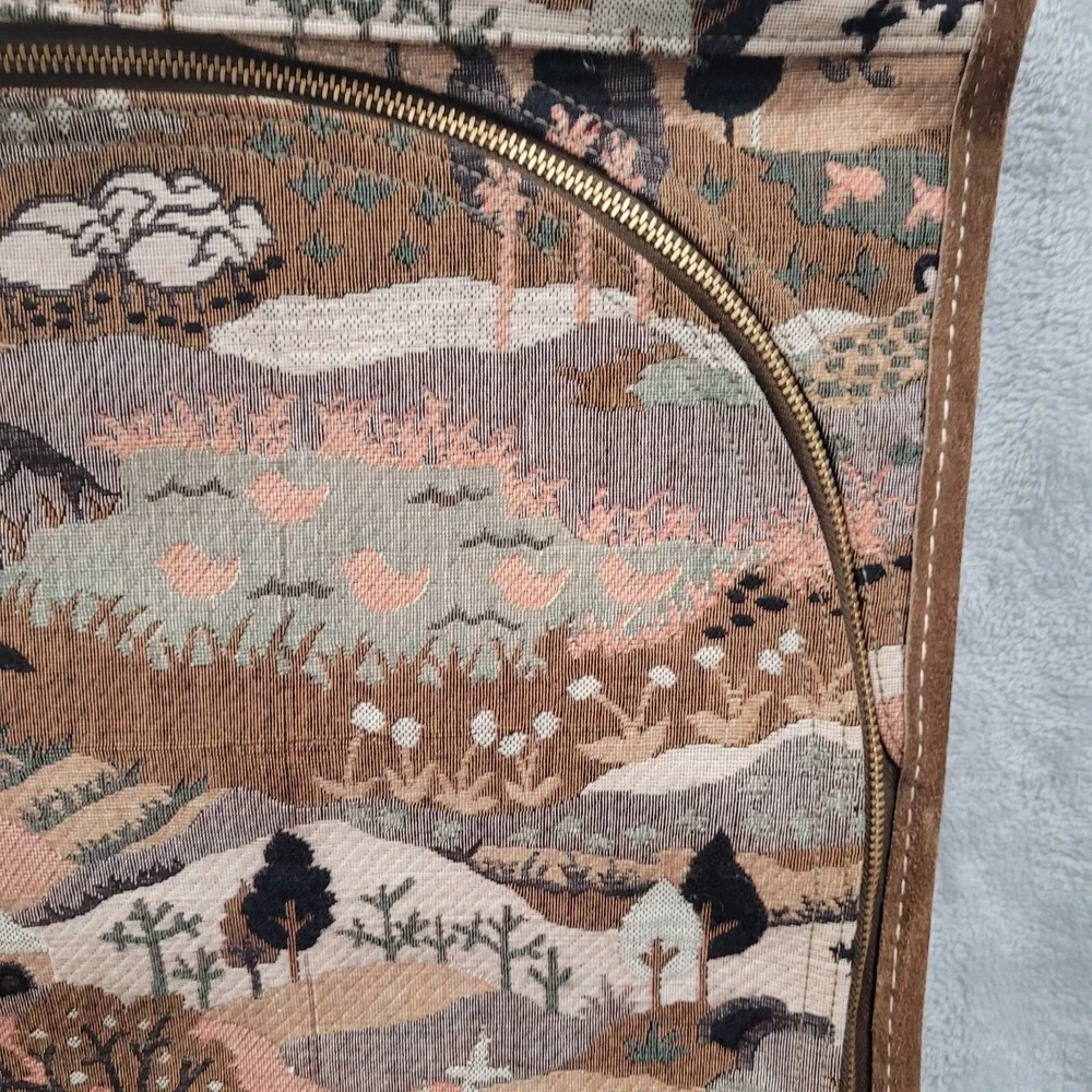 Vintage Garment Bag Embroidered Tapestry Woodsland Animals Scenes